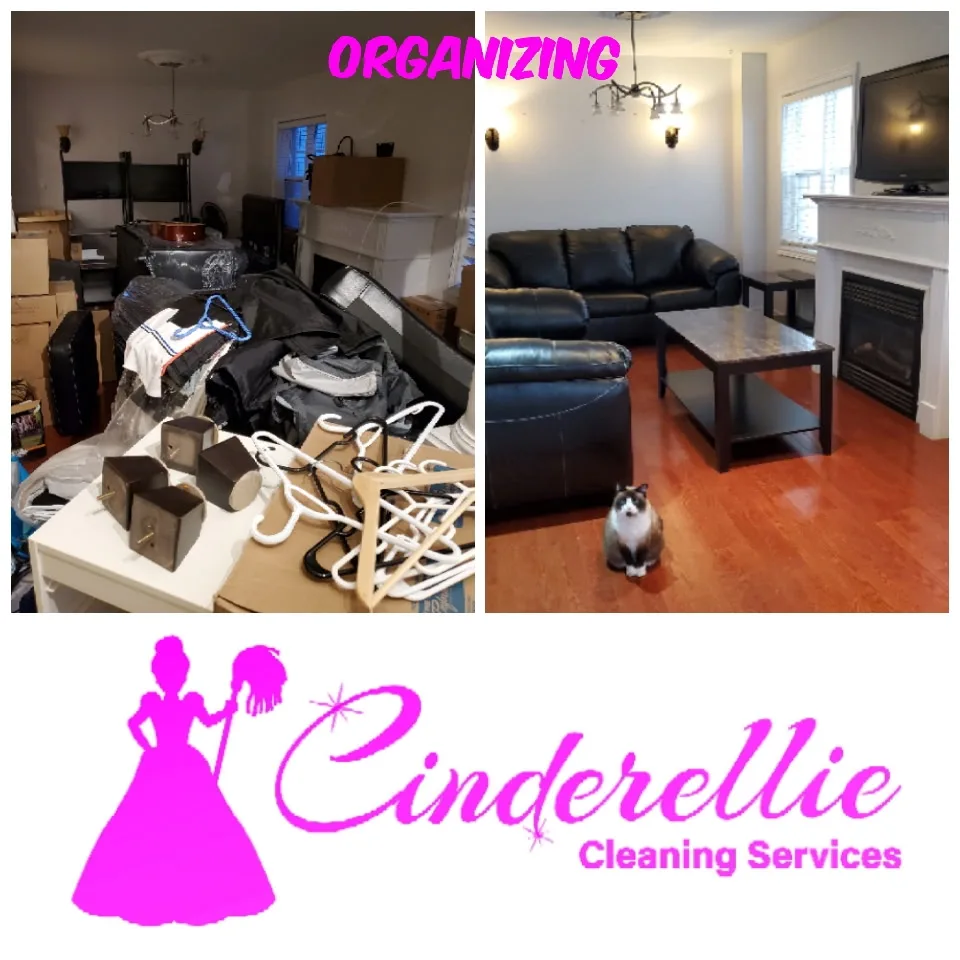 Before and after living room organizing and cleaning
